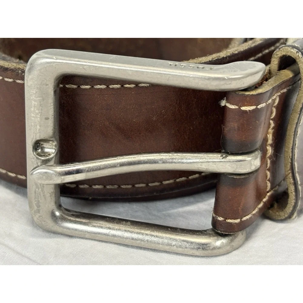 Vtg Fossil Brown Leather Belt Sz 36 Men's Distressed 1.25